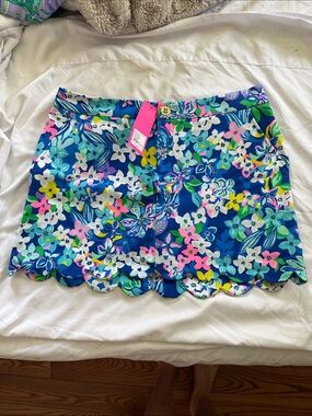Floral Scallop Hem Skort in Bright Blue